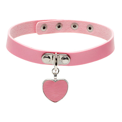 Collar de Sumisión con Colgante de Corazón | BDSM | Negro / Rosado / Rojo | 40cm / 1.5cm |  Ajustable | CJS-CB-06