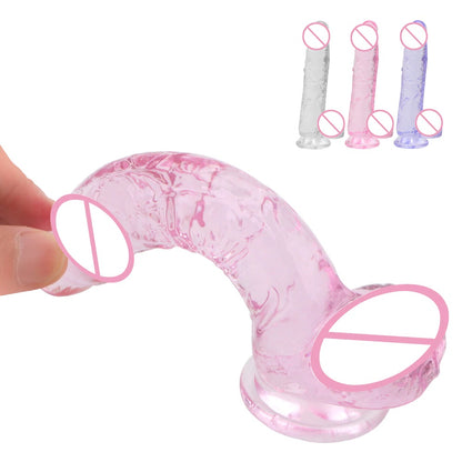 Dildo - Consolador | 14.8cm / 2.7cm | Con Testículos | Transparente / Rosado / Morado | Silicona | CJS-CO-17