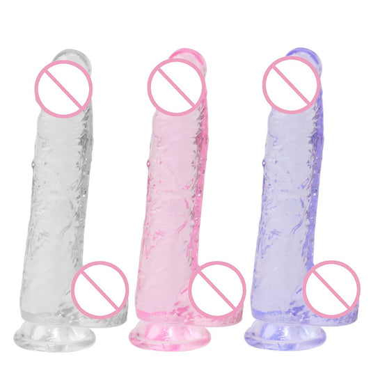 Dildo - Consolador | 14.8cm / 2.7cm | Con Testículos | Transparente / Rosado / Morado | Silicona | CJS-CO-17