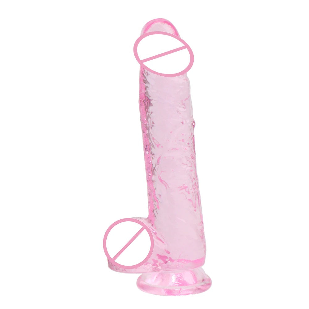 Dildo - Consolador | 14.8cm / 2.7cm | Con Testículos | Transparente / Rosado / Morado | Silicona | CJS-CO-17