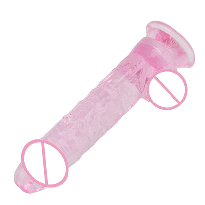 Dildo - Consolador | 14.8cm / 2.7cm | Con Testículos | Transparente / Rosado / Morado | Silicona | CJS-CO-17