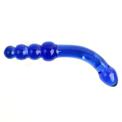 Dildo - Consolador / Bolas Anales | Doble Cabeza | Curvo | Azul | Vidrio | 20cm / 3.1cm | CJS-CO-21