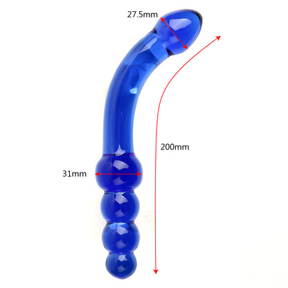 Dildo - Consolador / Bolas Anales | Doble Cabeza | Curvo | Azul | Vidrio | 20cm / 3.1cm | CJS-CO-21