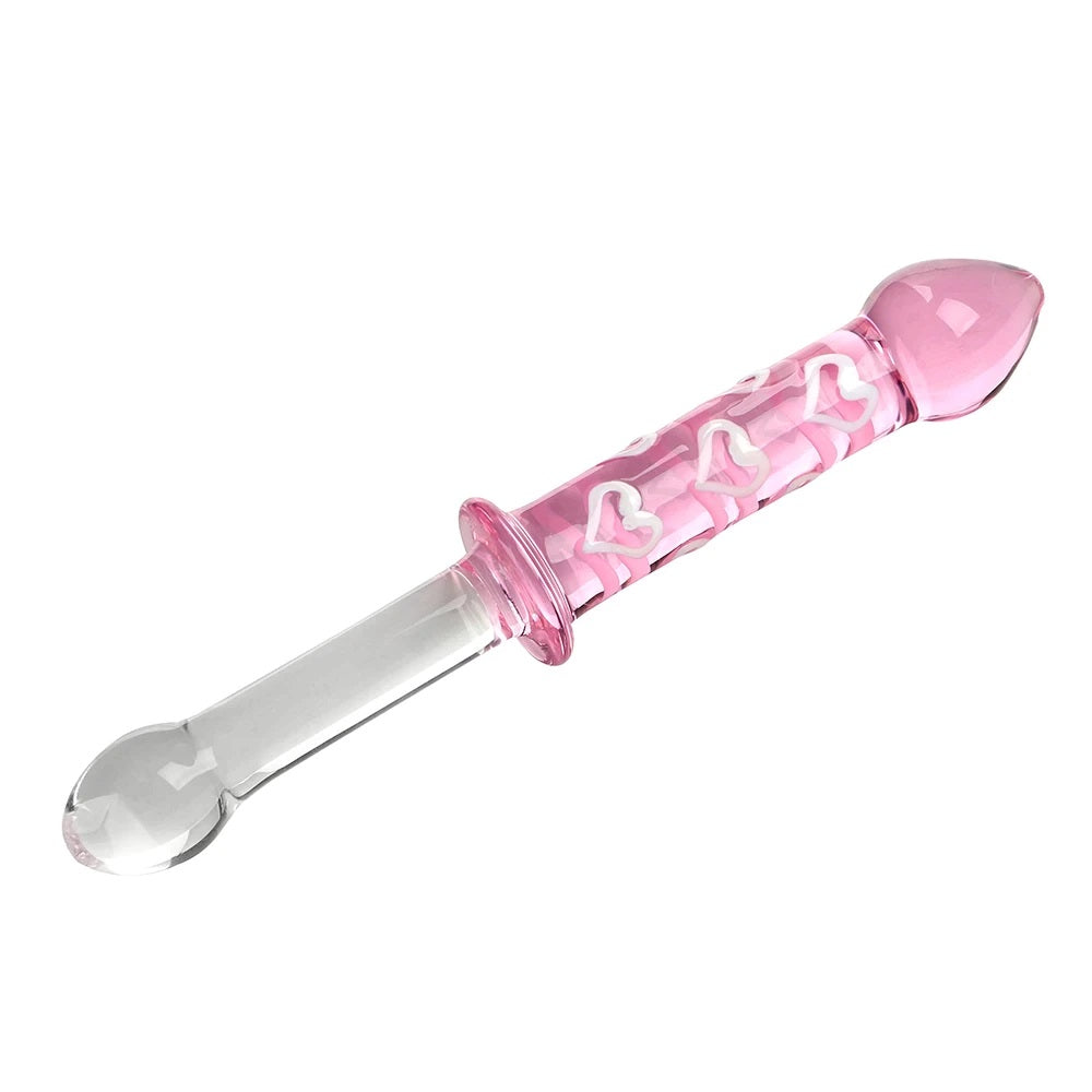 Dildo - Consolador | Doble Cabeza | Con Relieve / Texturas | Transparente + Rosado | Vidrio | 23cm / 3.5cm | CJS-CO-22