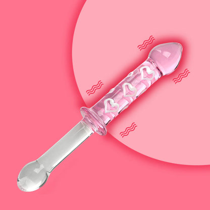 Dildo - Consolador | Doble Cabeza | Con Relieve / Texturas | Transparente + Rosado | Vidrio | 23cm / 3.5cm | CJS-CO-22