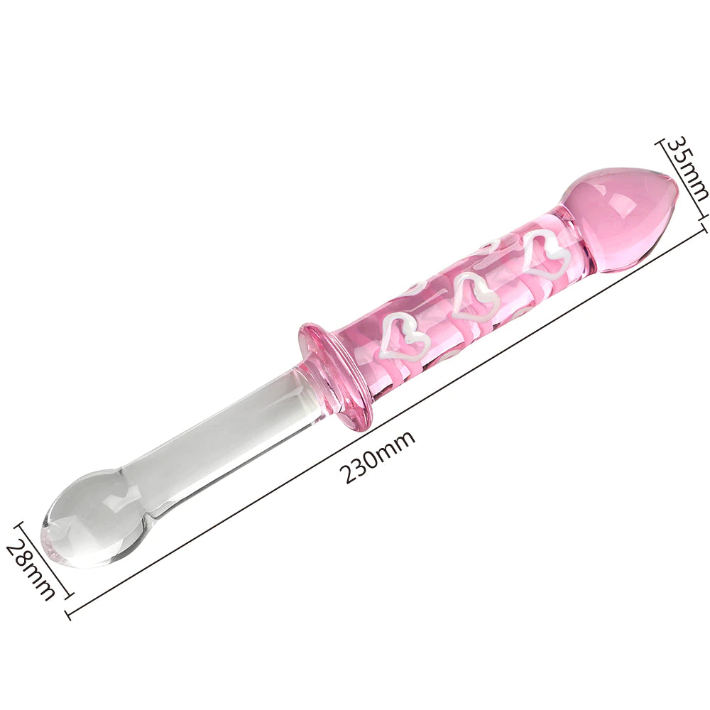 Dildo - Consolador | Doble Cabeza | Con Relieve / Texturas | Transparente +  Rosado | Vidrio | 23cm / 3.5cm | CJS-CO-22