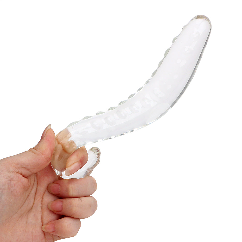 Dildo - Consolador | Curvo | Rosado / Transparente | Vidrio | 17cm / 3cm | CJS-CO-26