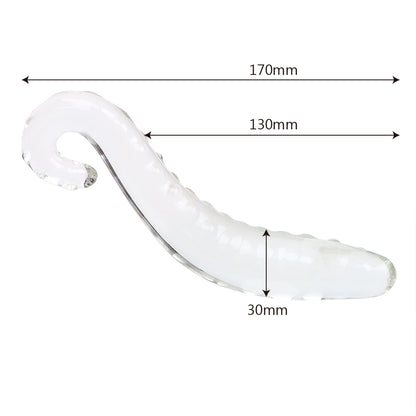 Dildo - Consolador | Curvo | Rosado / Transparente | Vidrio | 17cm / 3cm | CJS-CO-26