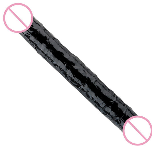 Dildo - Consolador | Doble Cabeza / Con Venas | 30cm x 3.2cm | Negro | TPE - Flexible | CJS-CO-28