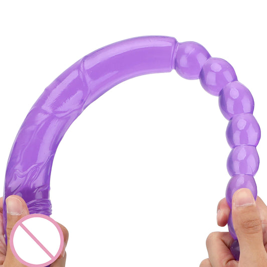 Dildo - Consolador / Bolas Anales | Doble Cabeza | 48cm / 3.6cm | Negro / Morado | TPE | CJS-CO-29