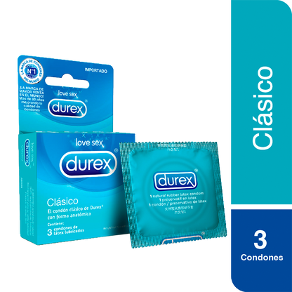 Condón / Preservativo Durex Clásico | 3 Pack | Lubricado | Látex Natural | CJS-CON-02