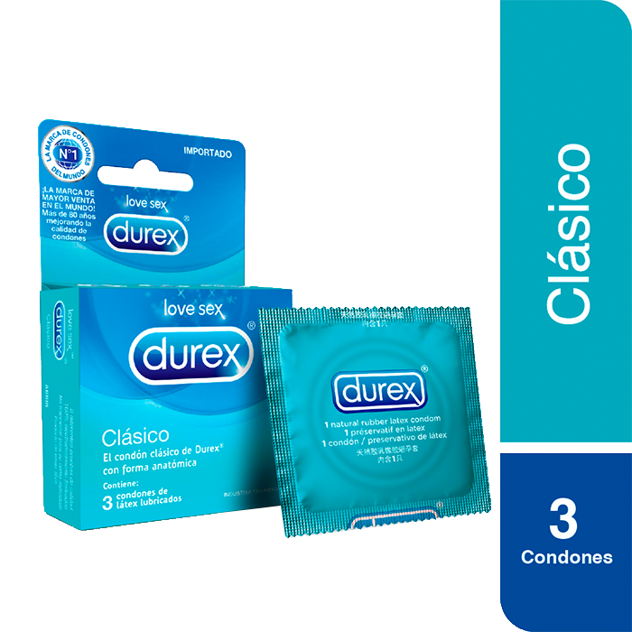 Condón / Preservativo Durex Clásico | 3 Pack | Lubricado | Látex Natural | CJS-CON-02