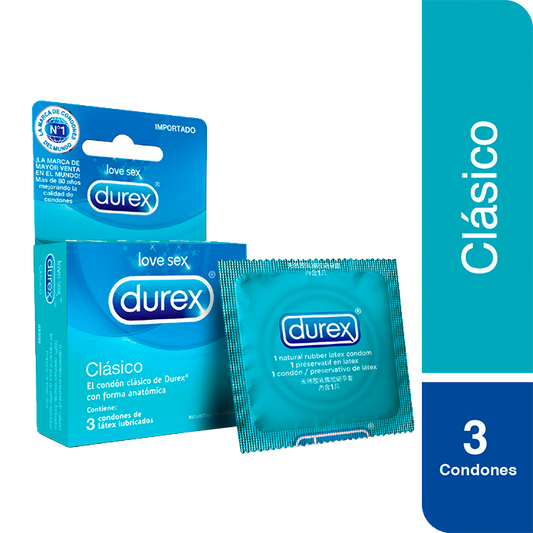 Condón / Preservativo Durex Clásico | 3 Pack | Lubricado | Látex Natural | CJS-CON-02