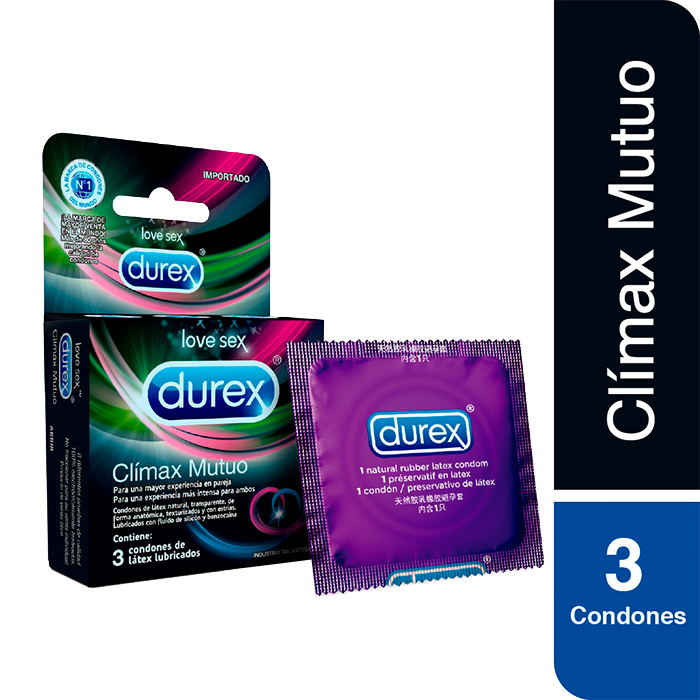 Condón / Preservativo Durex Clímax Mutuo | 3 Pack | Lubricado | Látex Natural | CJS-CON-03