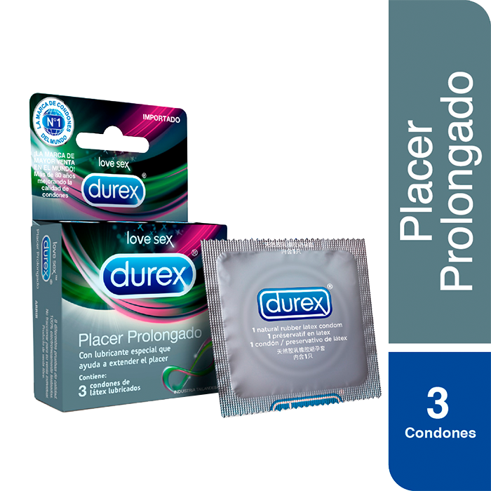 Condón / Preservativo Durex Placer Prolongado | 3 Pack | Lubricado | Látex Natural | CJS-CON-07