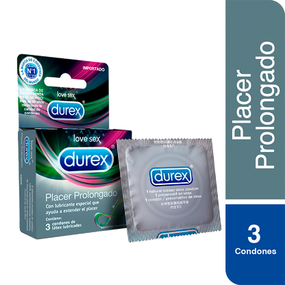 Condón / Preservativo Durex Placer Prolongado | 3 Pack | Lubricado | Látex Natural | CJS-CON-07