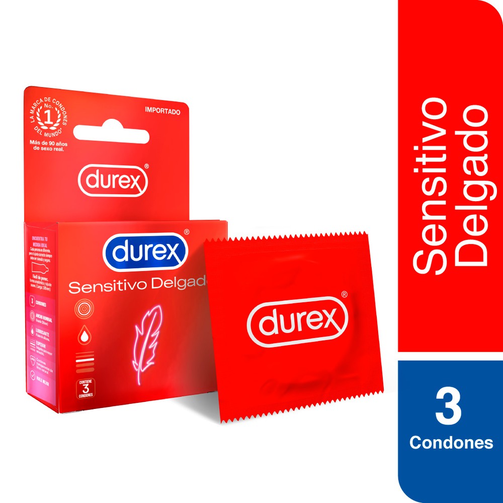 Condón / Preservativo Durex Sensitivo Delgado | 3 Pack | Lubricado | Látex Natural | CJS-CON-09