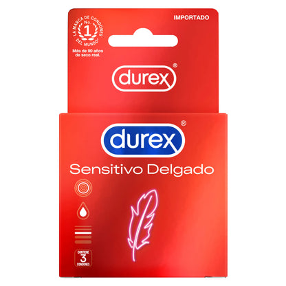 Condón / Preservativo Durex Sensitivo Delgado | 3 Pack | Lubricado | Látex Natural | CJS-CON-09