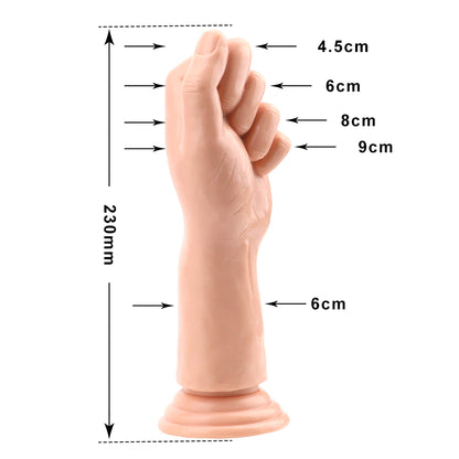 Dildo - Consolador / Mano | 23cm / 9cm | Negro / Carne | Fisting | BDSM | Silicona | CJS-FIS-01