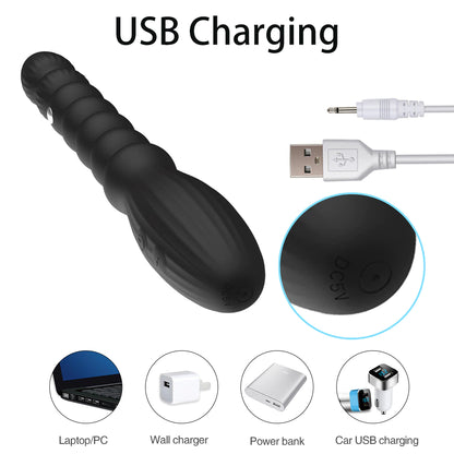 Plug / Vibrador Anal - Shocks Eléctricos | Recargable / USB | 21.5cm / 3.1cm | Negro | Silicona | CJS-VI-29