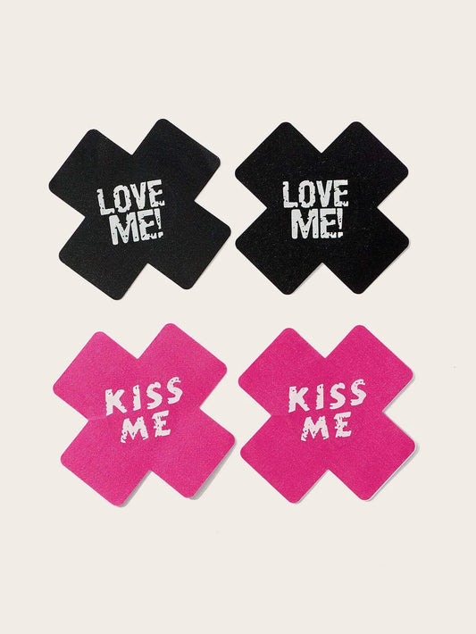 Parches para Pezones | Kiss Me / Lick Me / Love Me | Negro / Rosado / Blanco | CL-PE-03