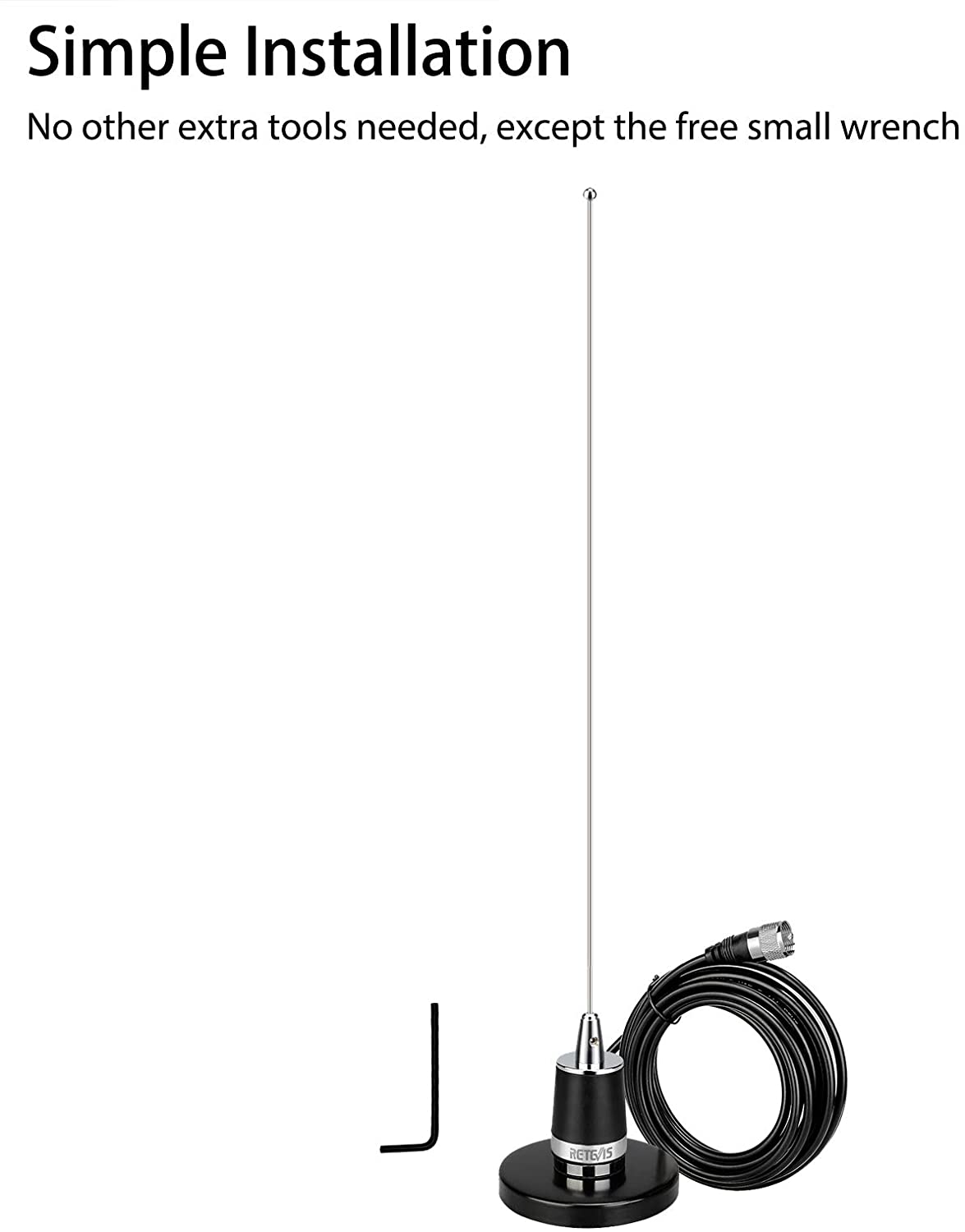 Antena Retevis MR200 + Soporte Magnético + Cable RG58  | UHF / VHF | 2.15 / 3.5dBi | PL259 | 51.5cm | CRC-AN-33