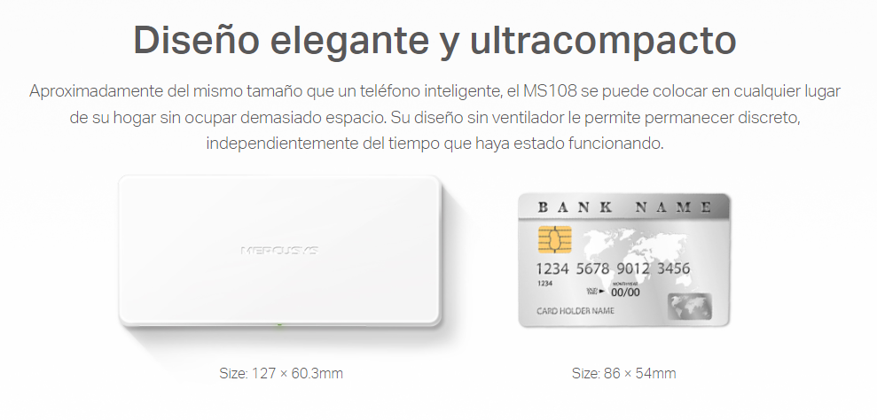 Switch Mercusys MS108 | 8 Puertos / Fast Ethernet 100Mbps | Plug and Play / No Administrable | Blanco | CRE-SWI-02