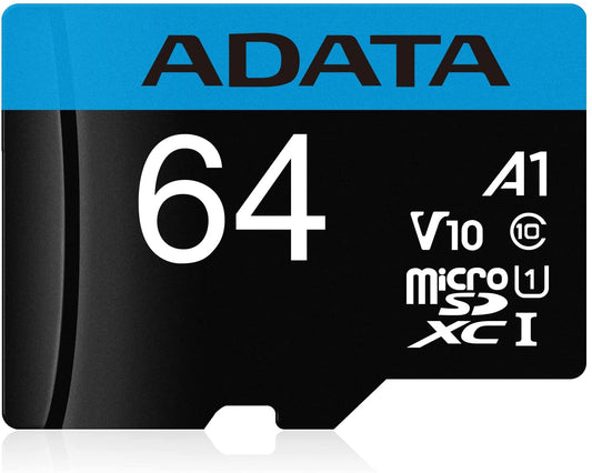 Memoria microSD Adata Premier | 64GB | Class 10 / USH-I / A1 / V10 | Incluye Adaptador de microSDXC a SD | CTE-ALM-04