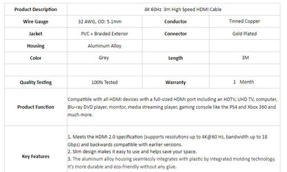 Cable HDMI 2.0 | ULT-unite | 4K / 18Gbps | 3 Metros | Gris | CTE-CAB-10